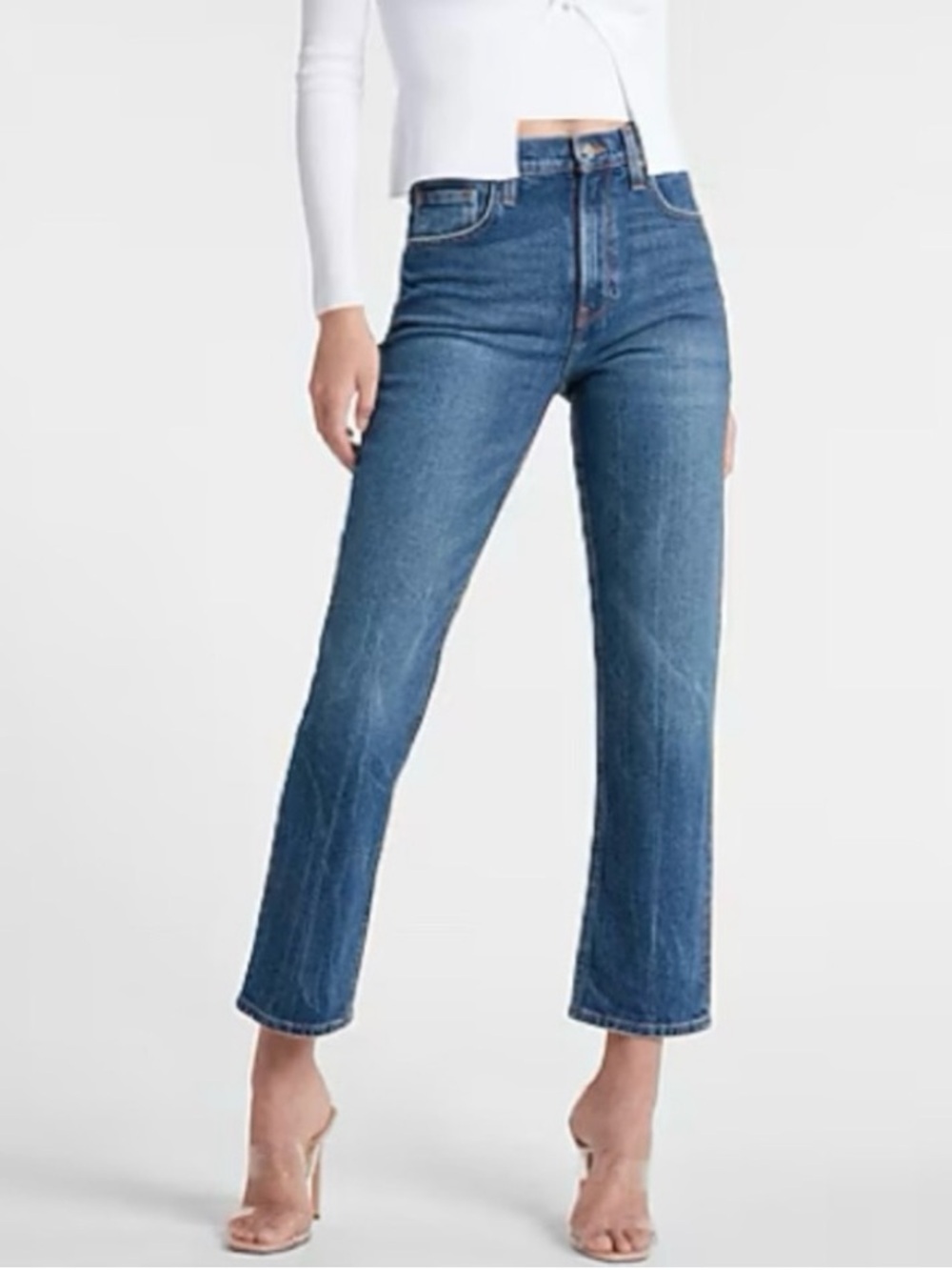 {Express} "Modern Straight Super High Rise" Blue Stretch Denim Jeans